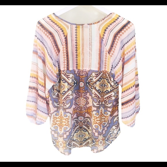 FIGUEROA & FLOWER (Anthropologie) Boho Blouse With Crop Sleeves Purple Sz Medium - Picture 9 of 14